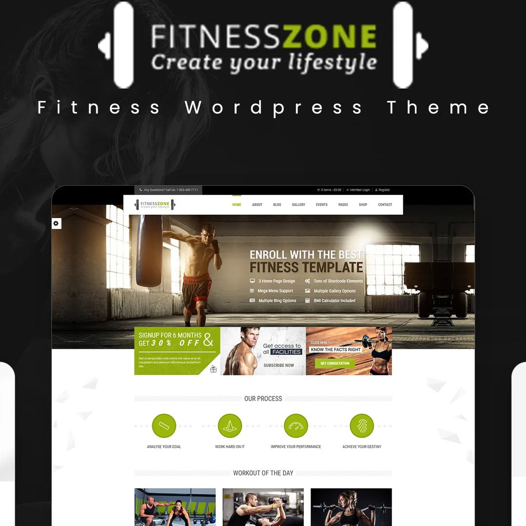 Fitness Zone Wordpress Theme.